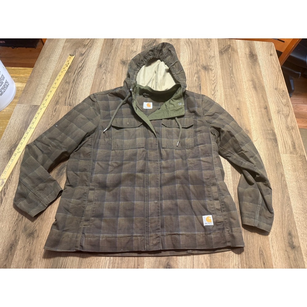 Carhartt Jacket Womens Size Small Brown Field Utility Coat Plaid Hooded